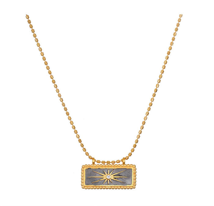 16" Sunburst Black and Gold North Star Tablet Necklace