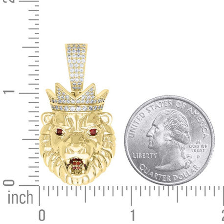 925 Sterling Silver Yellow Men's Red Moissanite Leo/Lion Head Pendant