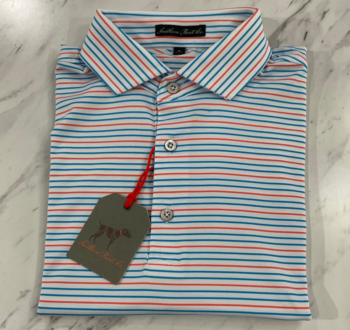 Bayside Stripe Polo - White/Hawaiian Blue