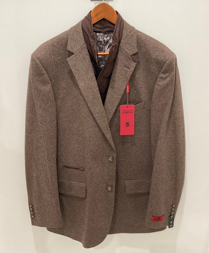 Coffee Herringbone Bib Blazer