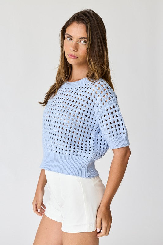 Alina Crochet Top-Sky Blue