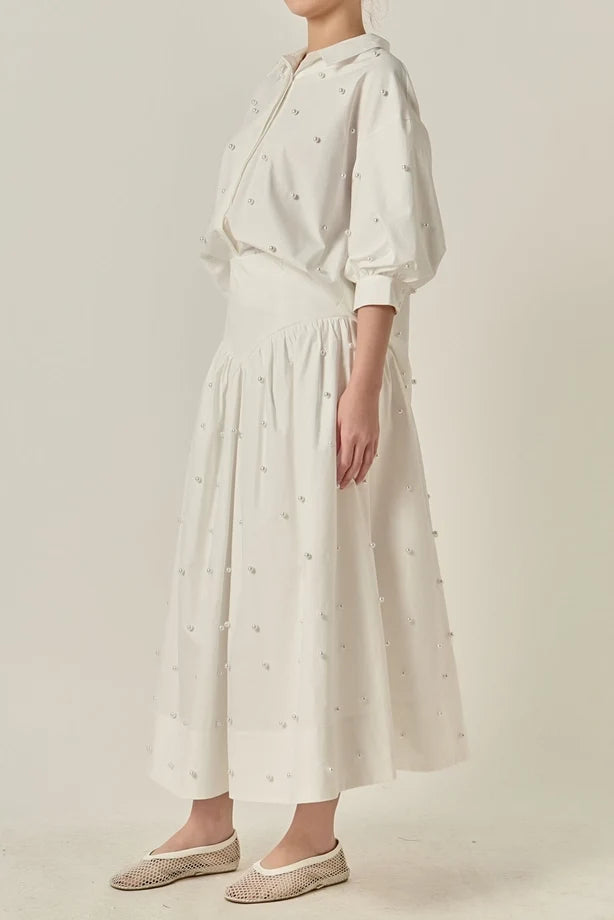 Balloon Sleeve Blouse with Pearls