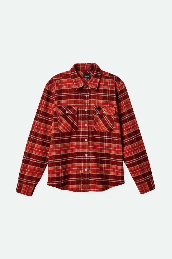 BRIXTON - BOWERY L/S FLANNEL - ISLAND BERRY/ALOHA RED/SAND