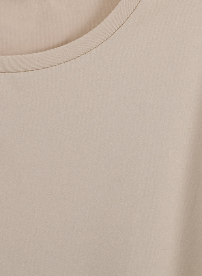 Café Au Lait Soft Basic Roll Sleeve Top