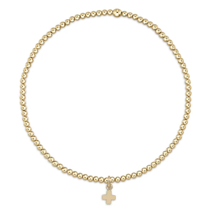 Classic 2mm Beaded Bracelet Sig. Cross Thin Charm-EN