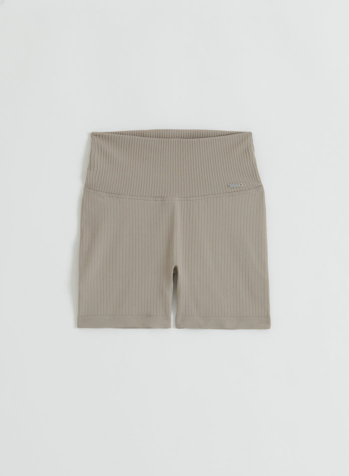 Dark Clay Ribbed Seamless Midi Biker Shorts from aim'n