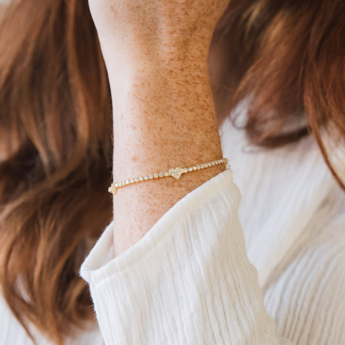 Diamond Pave Heart Bracelet - Silvery Gold Bracelet - Gift For Her