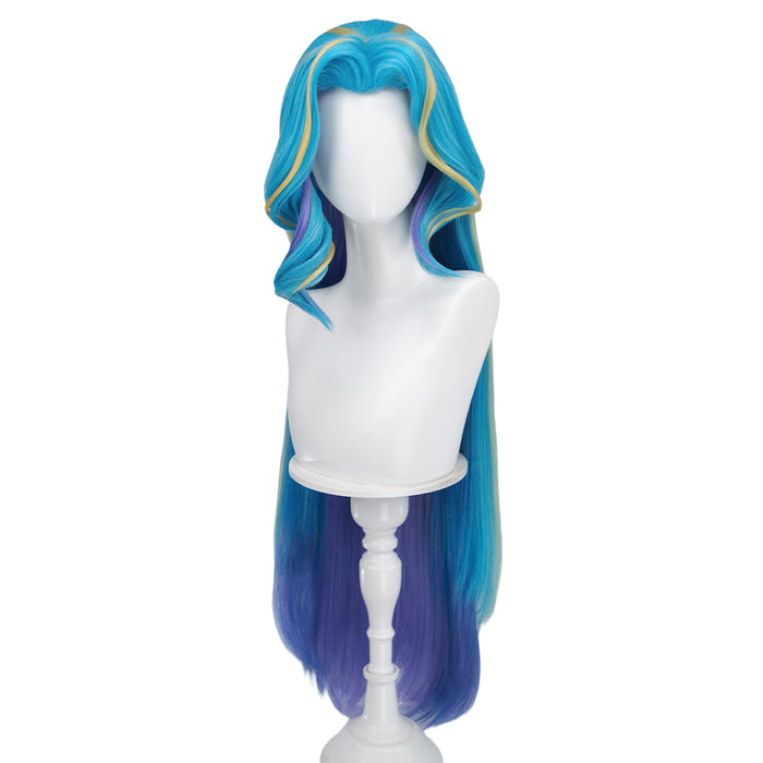 DokiDoki Game Cosplay Long Straight Blue Yellow Purple Highlight Hair