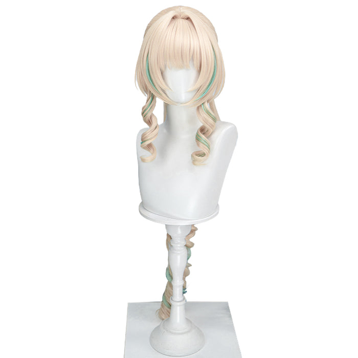DokiDoki Game Genshin Impact Cosplay Vesna Wig Long Curly Blonde Green Highlight Hair Ponytail Snezhnaya Sudden Snow