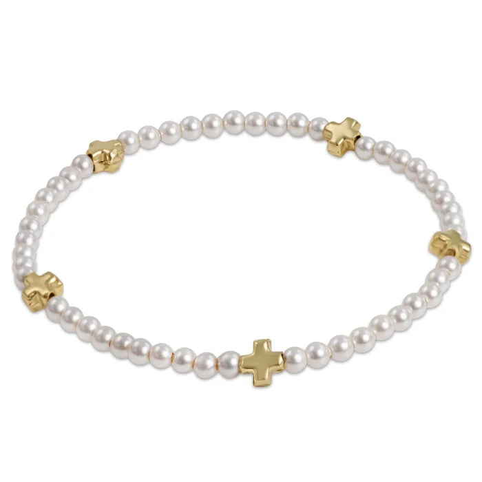 EN-Signature Cross Small 3mm Pearl Bracelet