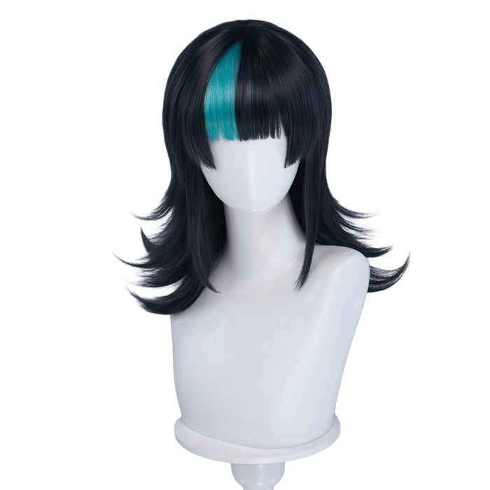 【EU Local Shipping】DokiDoki Anime Cosplay Wig Long Curly Black Cyan Highlight Hair