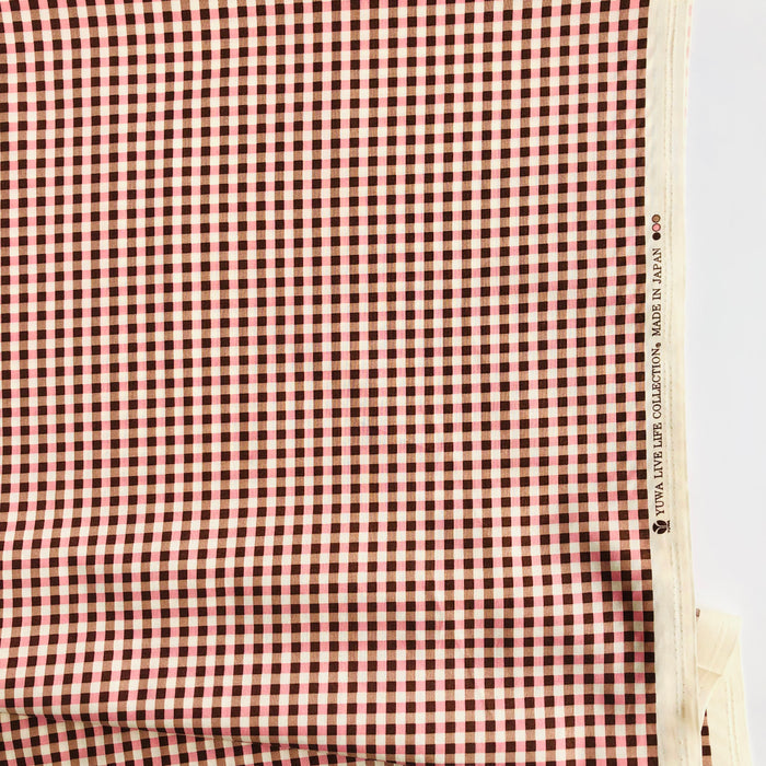 Gingham Check - Pink and Brown - Yuwa Live Life Collection