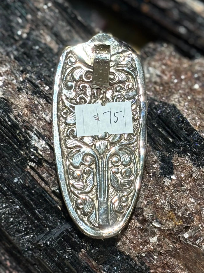 Handmade Tibetan Silver Wolf Pendant with Turquoise and Carved Bone