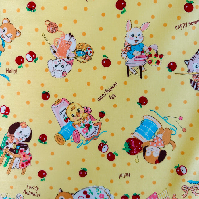 Happy Sewing Animals - Yellow (C) - Atsuko Matsuyama - 30's Collection - Yuwa
