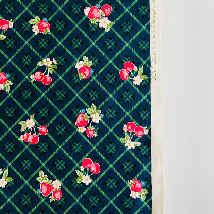 Tartan Fruits - Navy and Green - Atsuko Matsuyama - 30's Collection - Yuwa