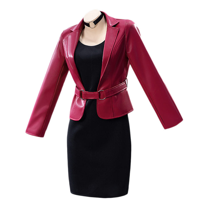 【In Stock】【Size S-2XL】DokiDoki-N Game Cosplay Red Leather Jacket Black Dress Costume Halloween