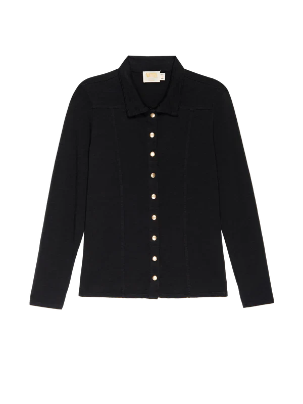 Jarah Seamed Button Up-Jet Black