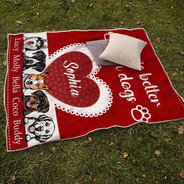 Life Is Better With Dogs - Personalized Blanket - Gift For Dog Lovers, Dog Mom, Dog Dad