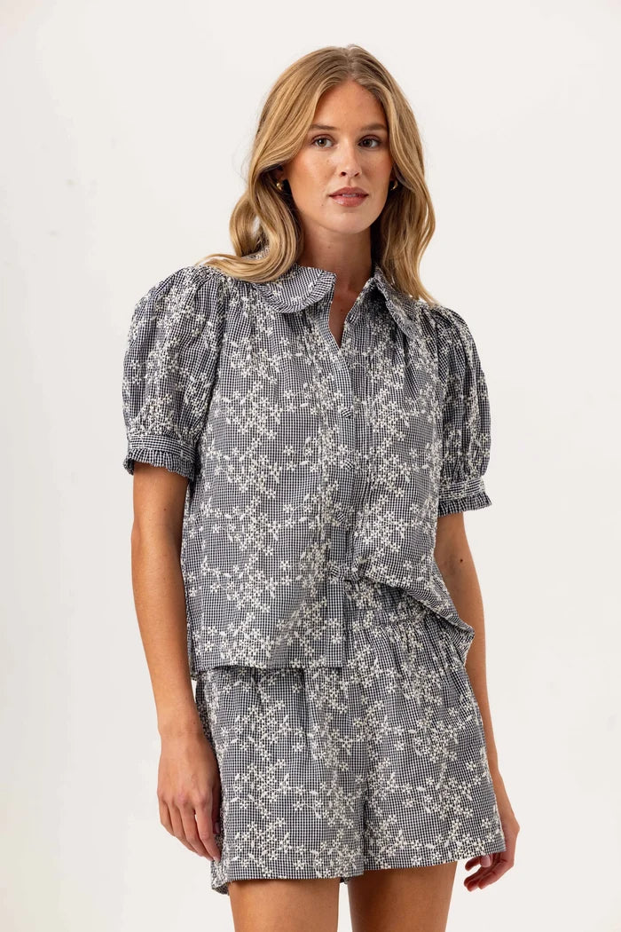 Lotus Shirt-Black Gingham