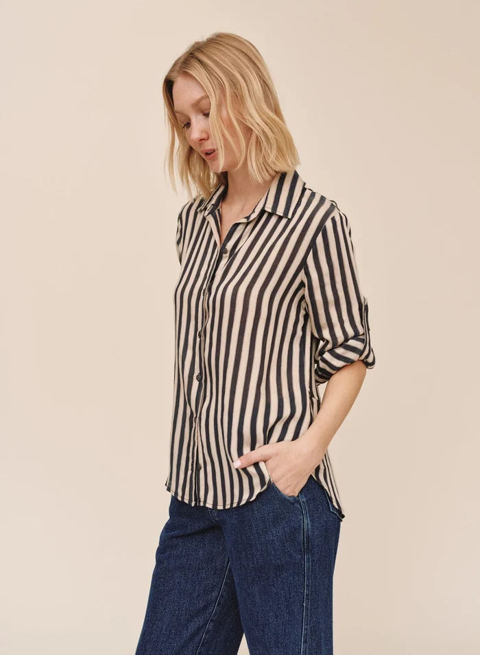 Margie Split Back Striped Button Down