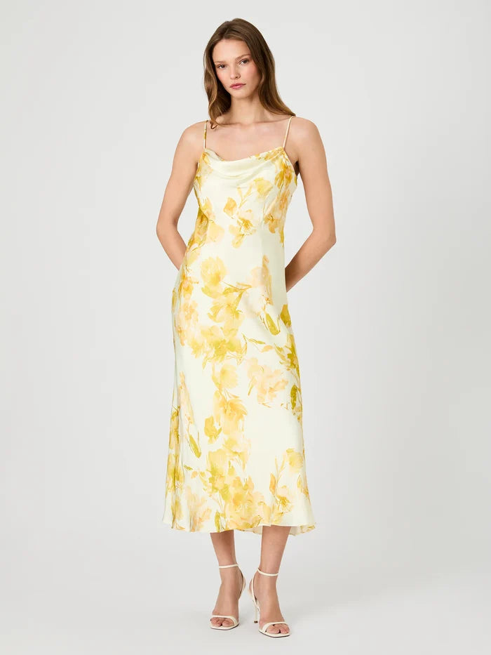 Oona Satin Sophie Fleur Cowl Neck Dress