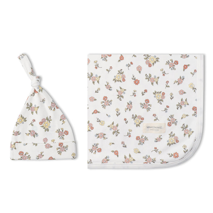 Organic Swaddle Blanket & Hat Set - Meadow