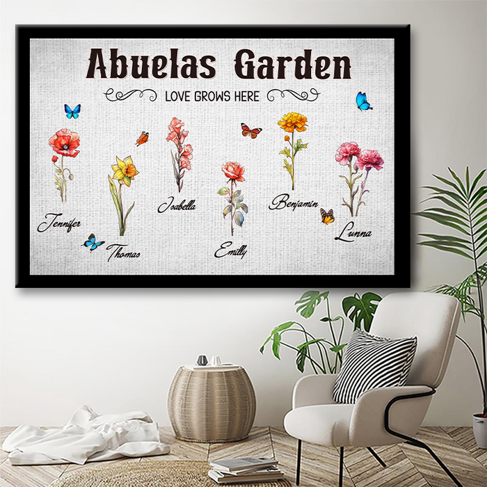 Our Love Grows Here - Family Personalized Custom Framed Canvas Wall Art