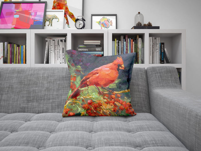 Pillow Cases, Northern Cardinal Male Red Bird Pillow, Comfortable, Bright Yellow Pillow, Fun Throw Pillows, 16X16 Case, Playroom Decor