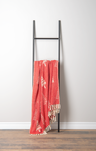 Red & Natural Tree Pattern Woven Throw
