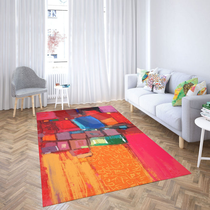 Red Rug, Decorative Rug, Area Rug 4X6, Durable Rug, Rectangle Rugs, Rainbow Rug, Abstract Rug, Stylish Carpet, Gift For Her, Made In Usa