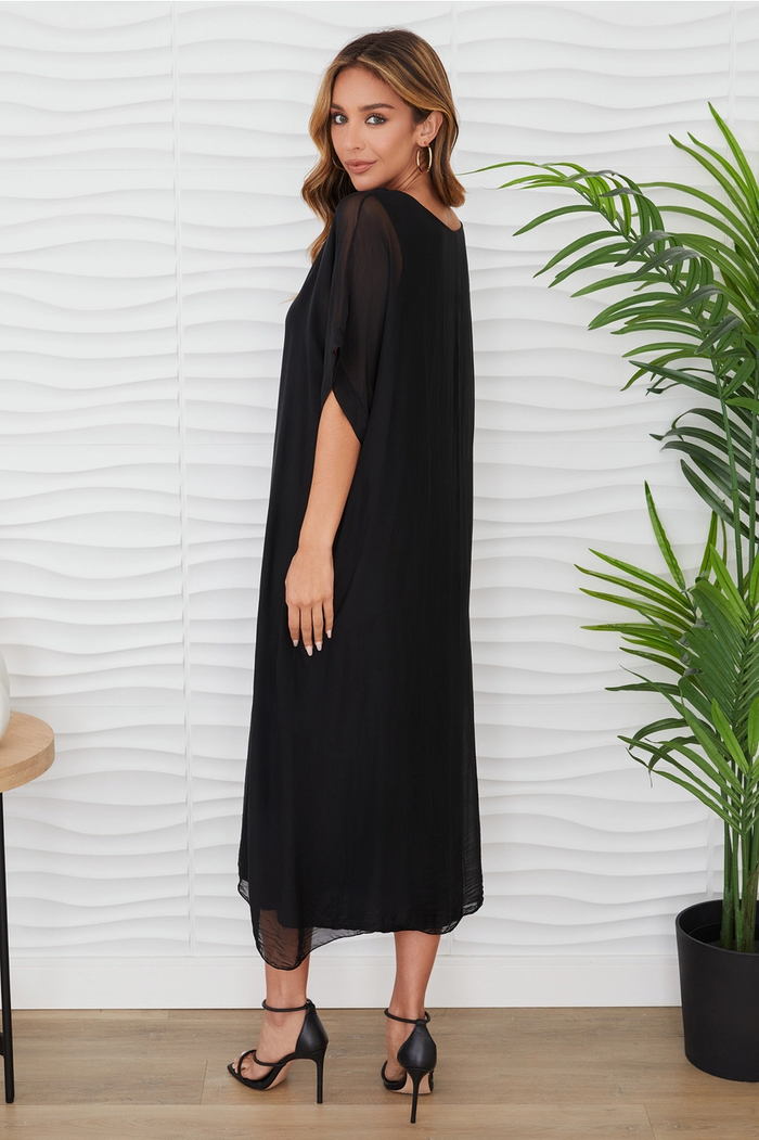 Silk Kaftan Dress-Black
