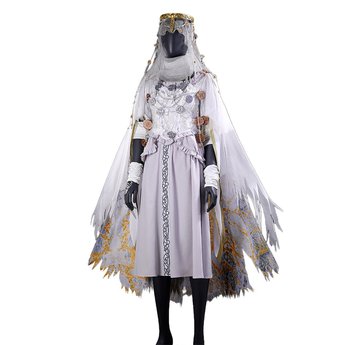 【Size S-3XL】DokiDoki-R Game Cosplay Costume White Golden Dress Dawn