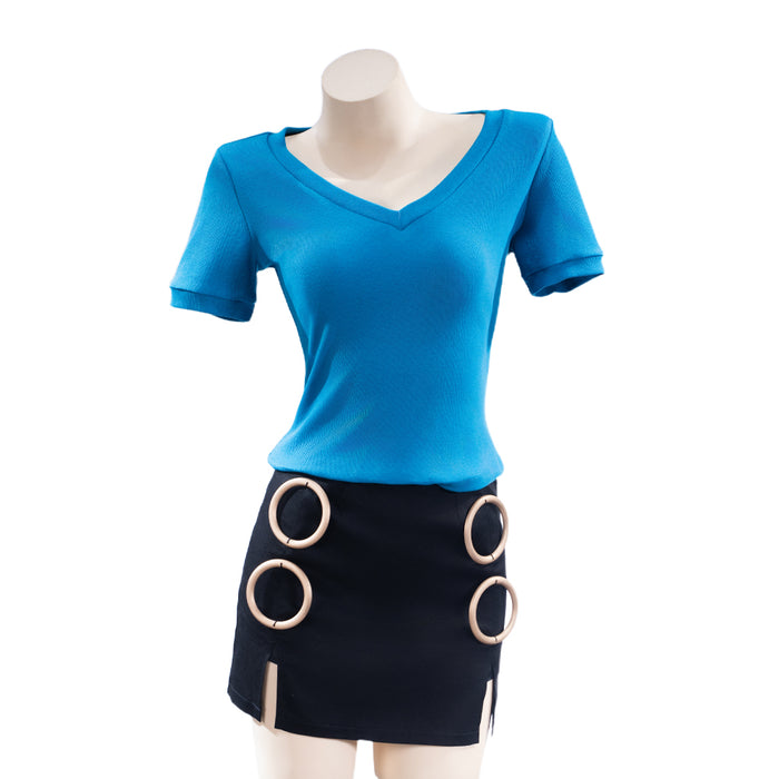 【Size XS-3XL】DokiDoki-N Movie Cosplay Women Costume Blue Shirt Black Dress Casual Wear Season 2