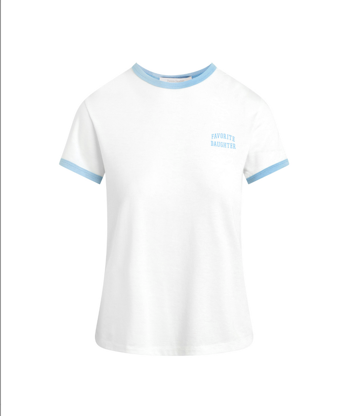 The Collegiate Chest Logo Ringer Tee-Sea blue