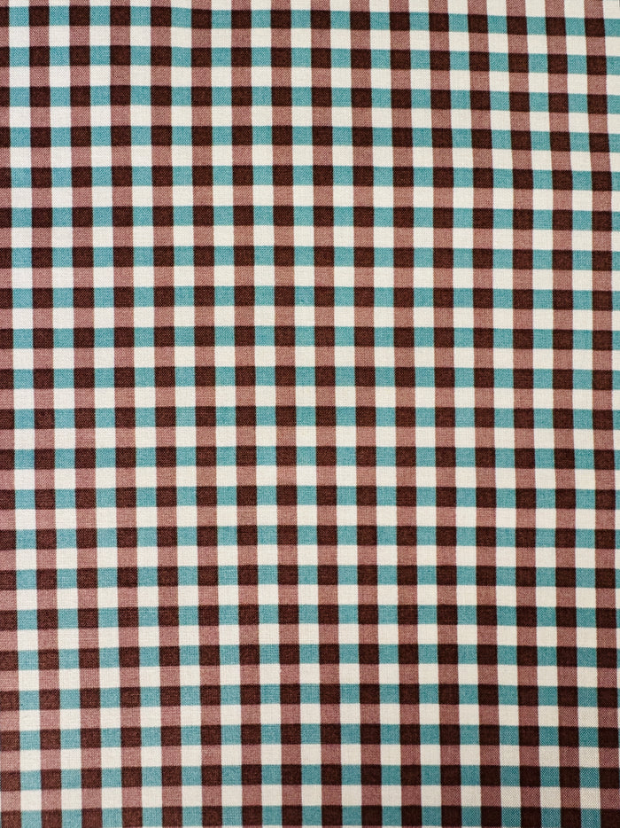 Yuwa Live Life Gingham - Brown/Turquoise - Yuwa