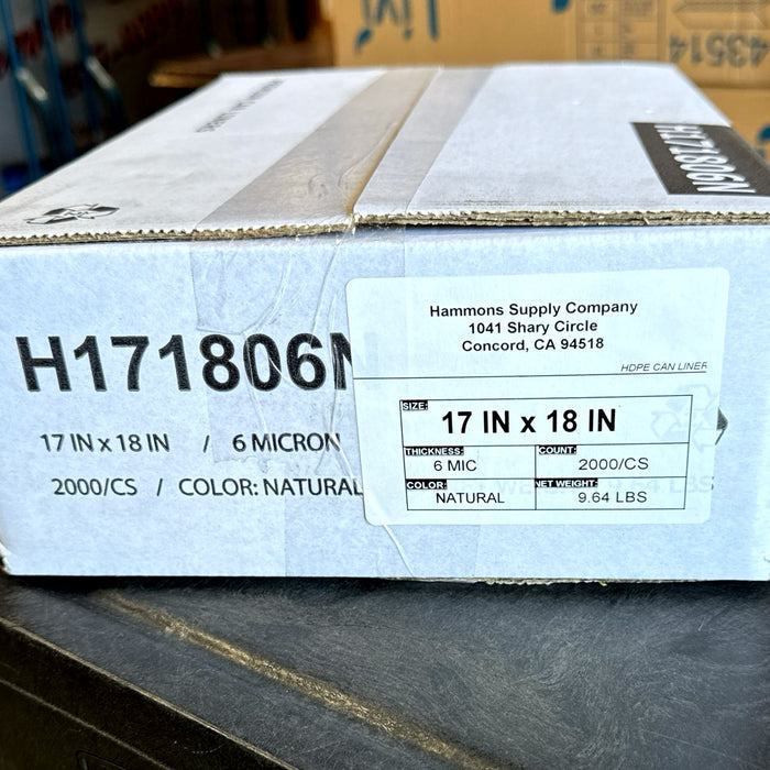 17X18 6 MICRON CLEAR LINERS 2000/CS ( 4 GALLON )