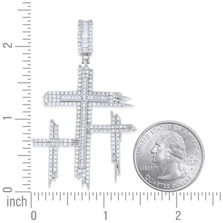 925 Sterling Silver Men's Round Baguette Moissanite Triple Cross Pendant