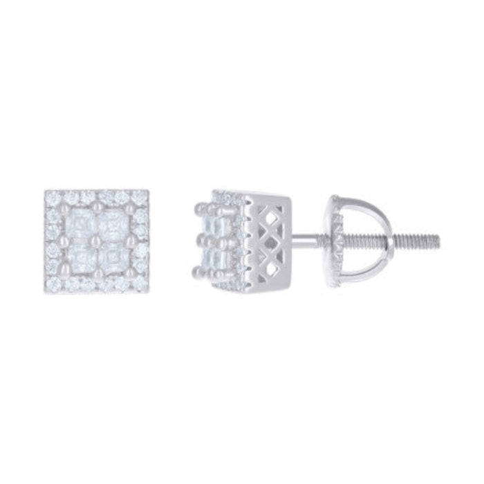 925 Sterling Silver Princess-Cut Round Moissanite Square Stud Earrings