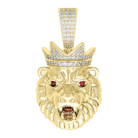 925 Sterling Silver Yellow Men's Red Moissanite Leo/Lion Head Pendant