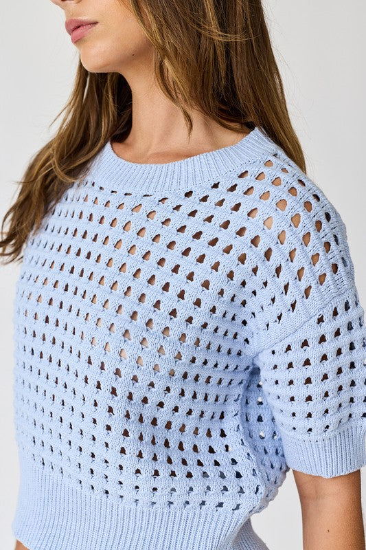 Alina Crochet Top-Sky Blue