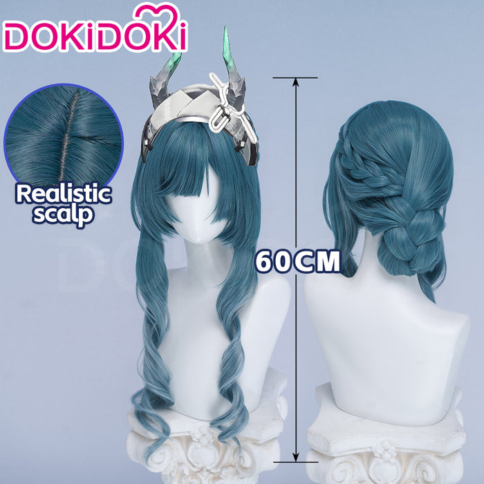 【All-in-one Ver Ready For Ship】DokiDoki Game Arknights: Endfield Cosplay Xaihi Wig Long Curly Cyan Blue Braided Hair