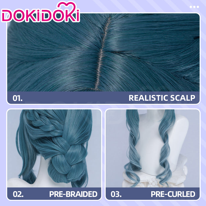 【All-in-one Ver Ready For Ship】DokiDoki Game Arknights: Endfield Cosplay Xaihi Wig Long Curly Cyan Blue Braided Hair