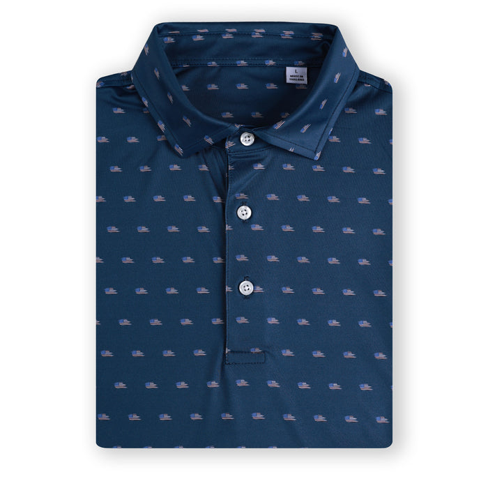 American Flag Polo - Denim Blue