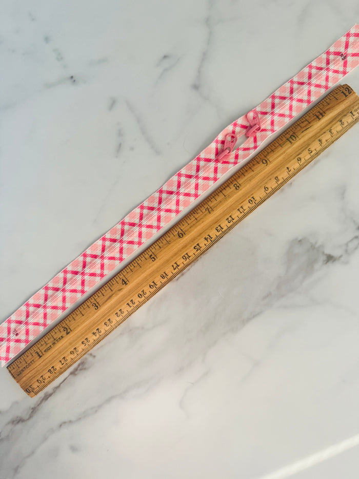 Atsuko Matsuyama's Plaid Double Door Zipper - Pink (extra long)- YKK