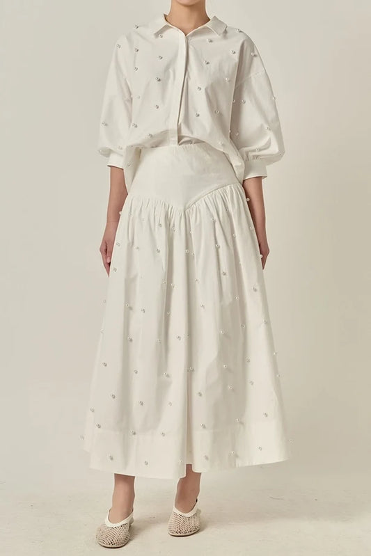 Balloon Sleeve Blouse with Pearls