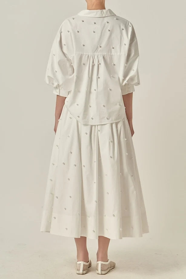 Balloon Sleeve Blouse with Pearls