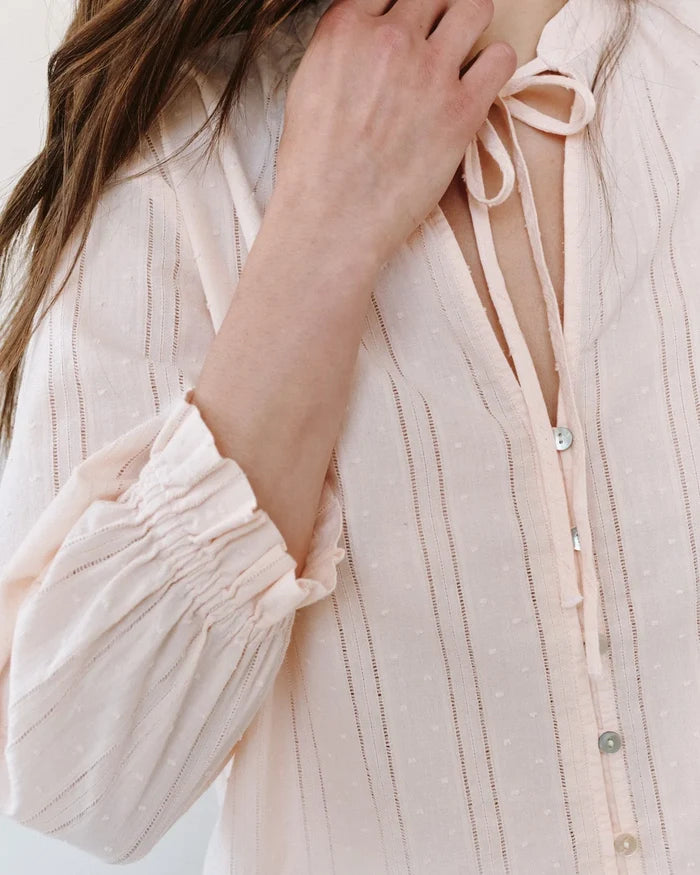 Bella Dahl 3/4 Sleeve Tie Neck Blouse in Pink Opal