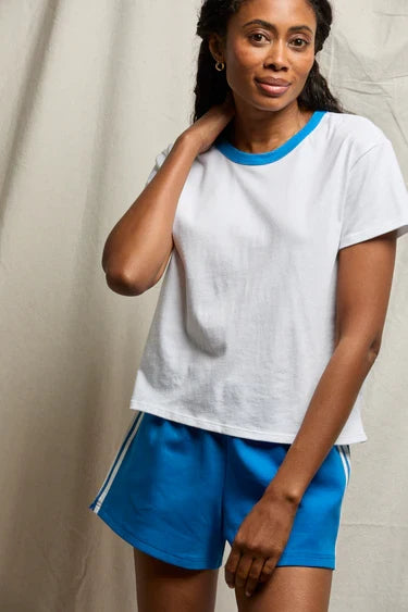 Billie Cotton Contrast Crewneck tee-Cobalt/White