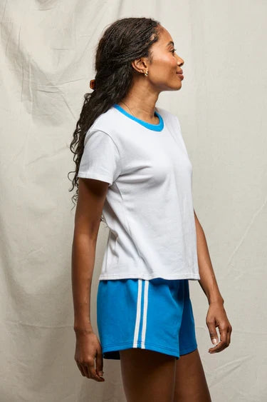 Billie Cotton Contrast Crewneck tee-Cobalt/White