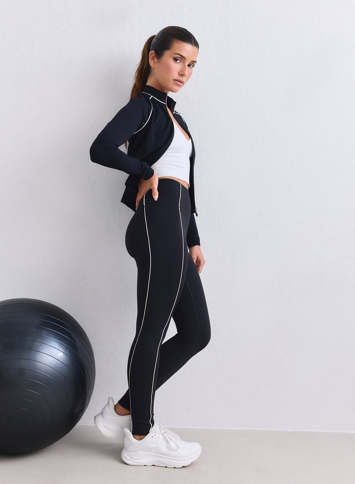Black aim'n Sense Contrast Tights with white piping and a second skin feel. [XS-165cm]
